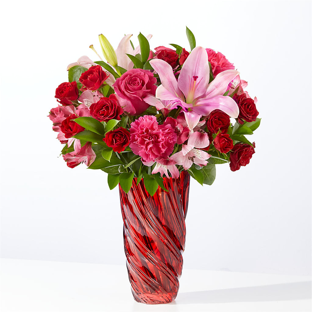 In Love Bouquet with Luxe Swirl Vase – Queen Ofe Florist, San Jose CA