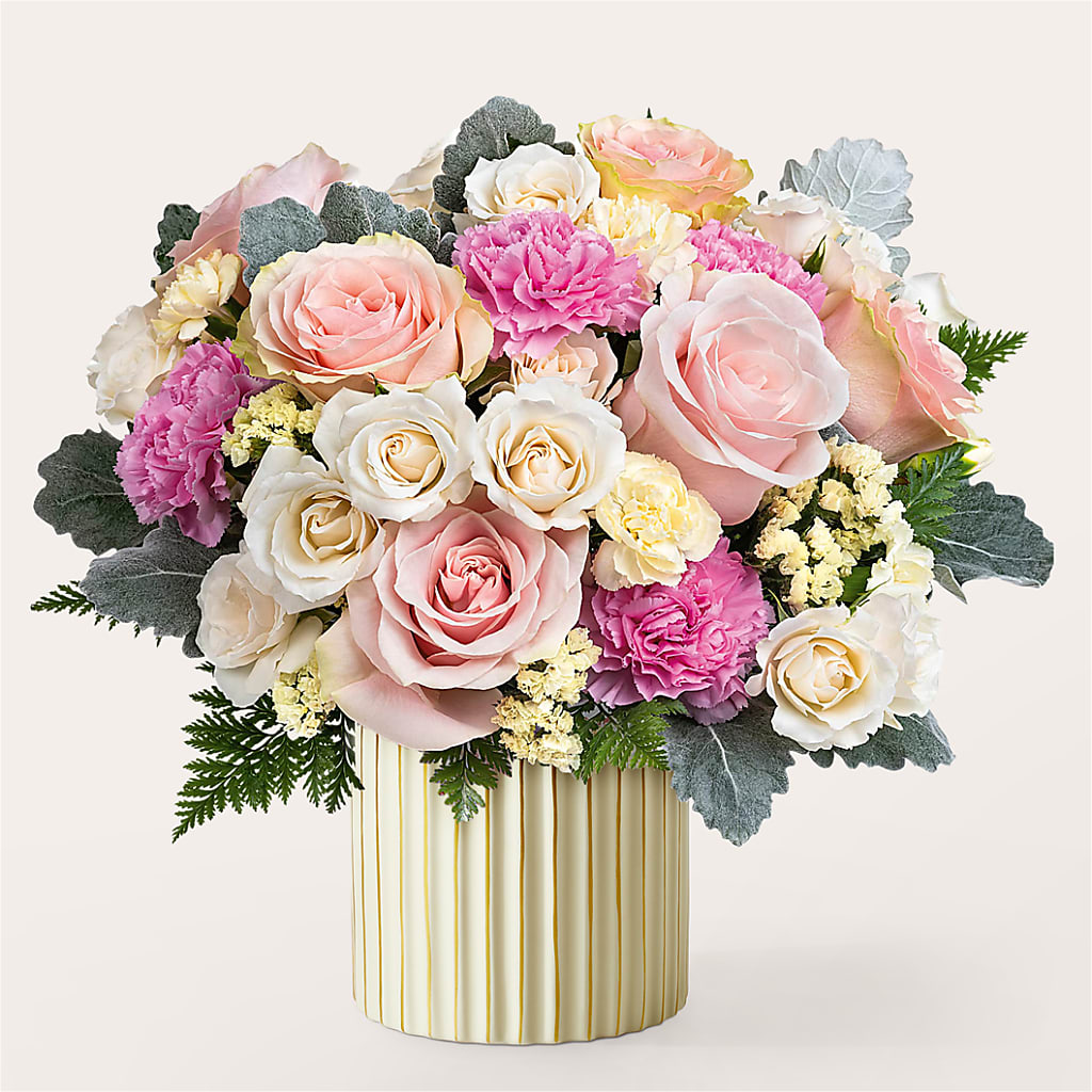 Blissful Moments Bouquet with Ivory Vase – Queen Ofe Florist, San Jose CA
