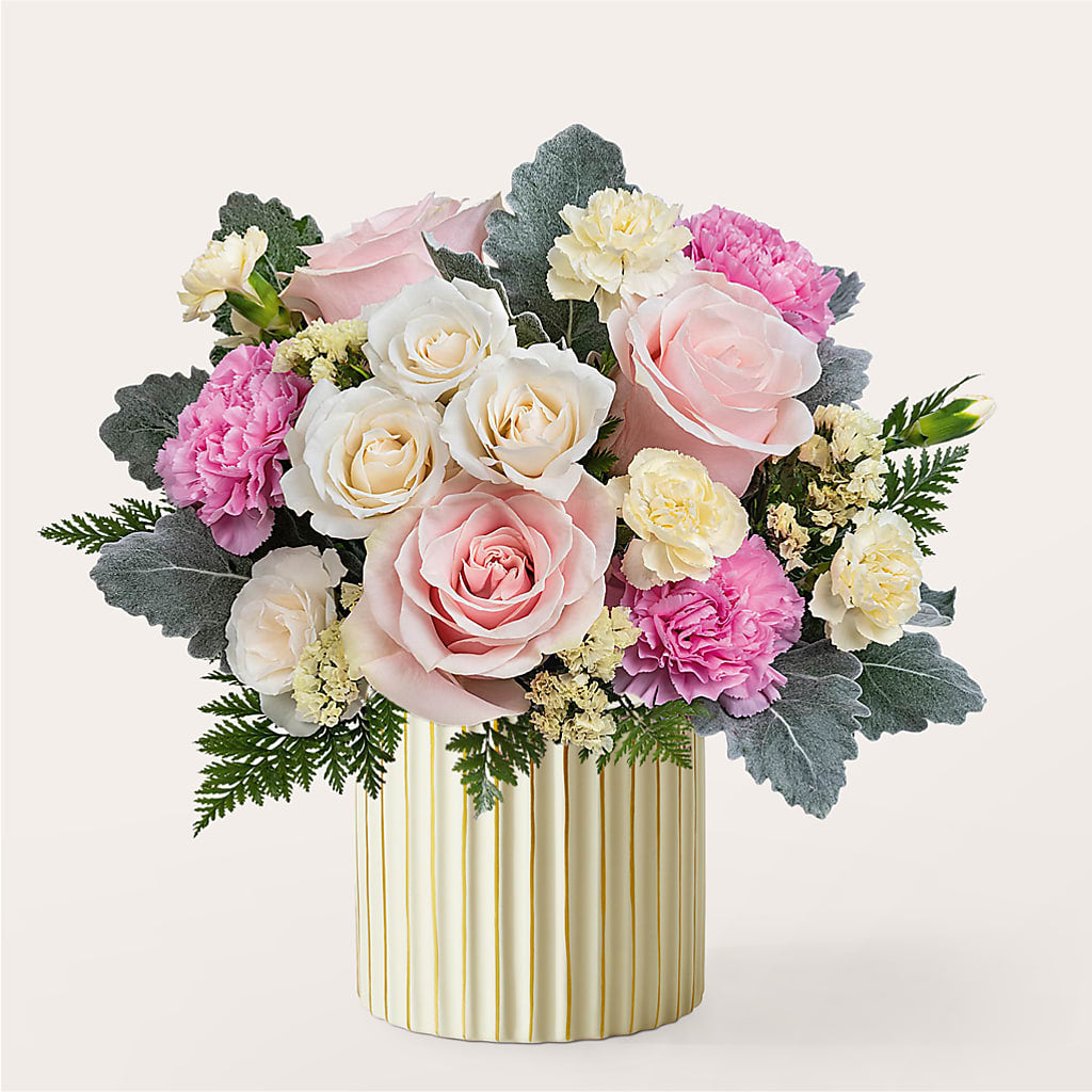 Blissful Moments Bouquet with Ivory Vase – Queen Ofe Florist, San Jose CA