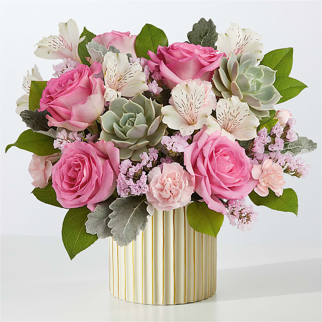 Dusty Rose Bouquet with Ivory Vase – Queen Ofe Florist, San Jose CA