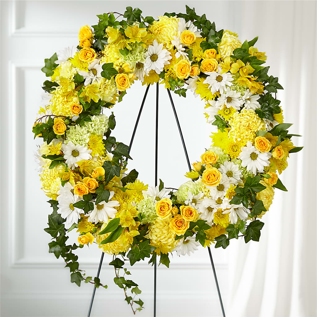 Golden Remembrance Wreath – Queen Ofe Florist, San Jose CA