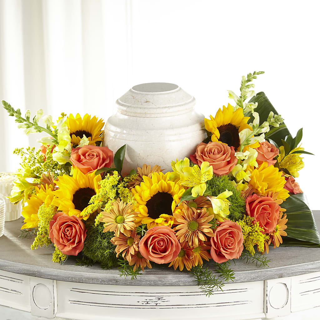 Faithful Sunflower Cremation Adornment – Queen Ofe Florist, San Jose CA