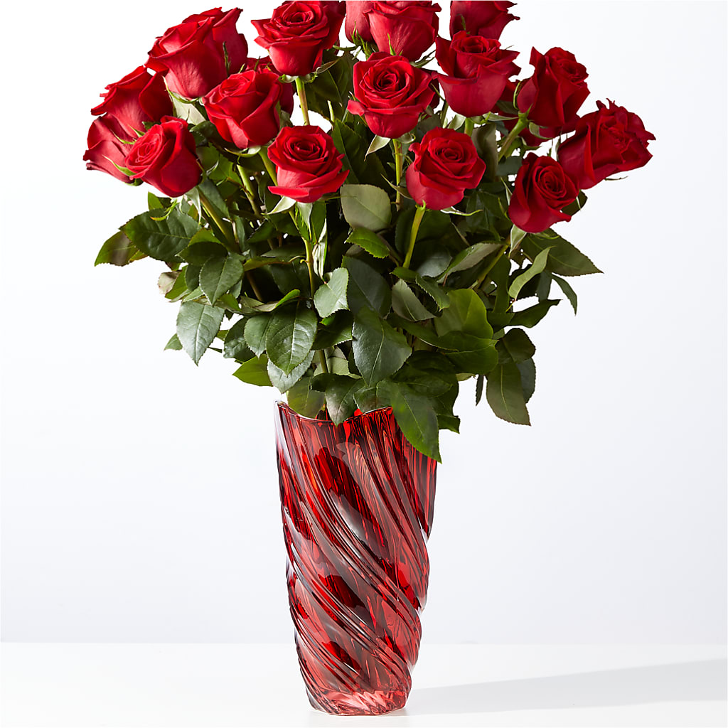Classic Love Red Rose Bouquet with Luxe Swirl Vase – Queen Ofe Florist, San Jose CA