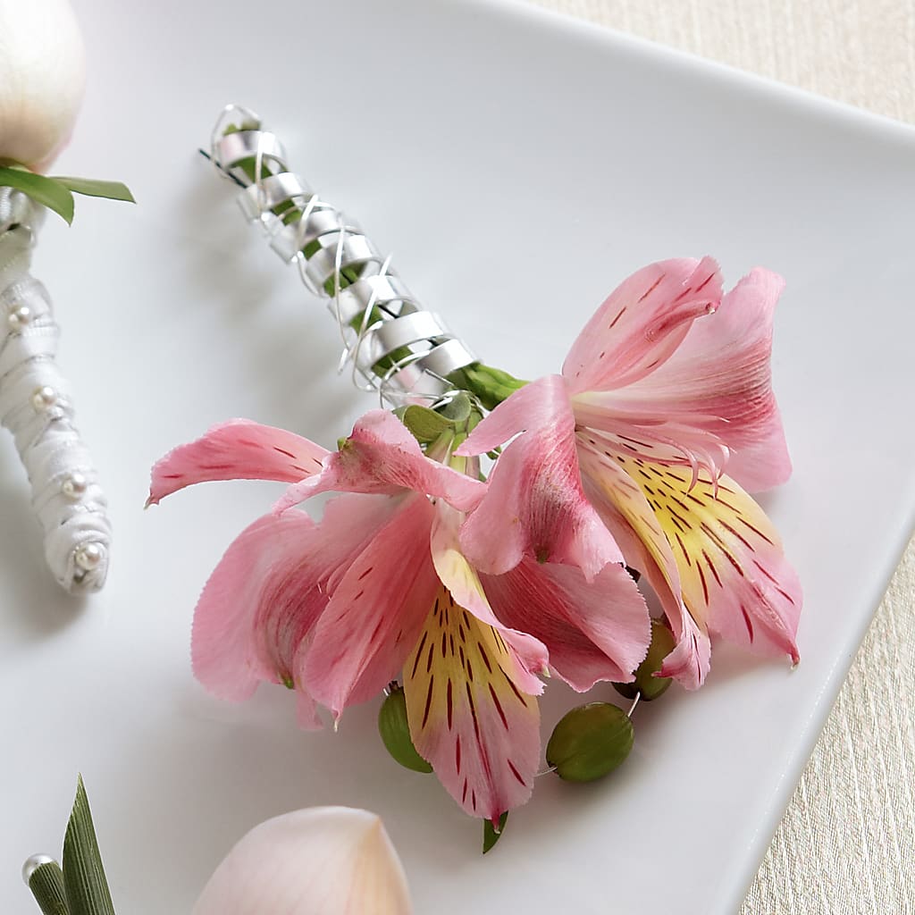 Pink Peruvian Lily Boutonniere – Queen Ofe Florist, San Jose CA
