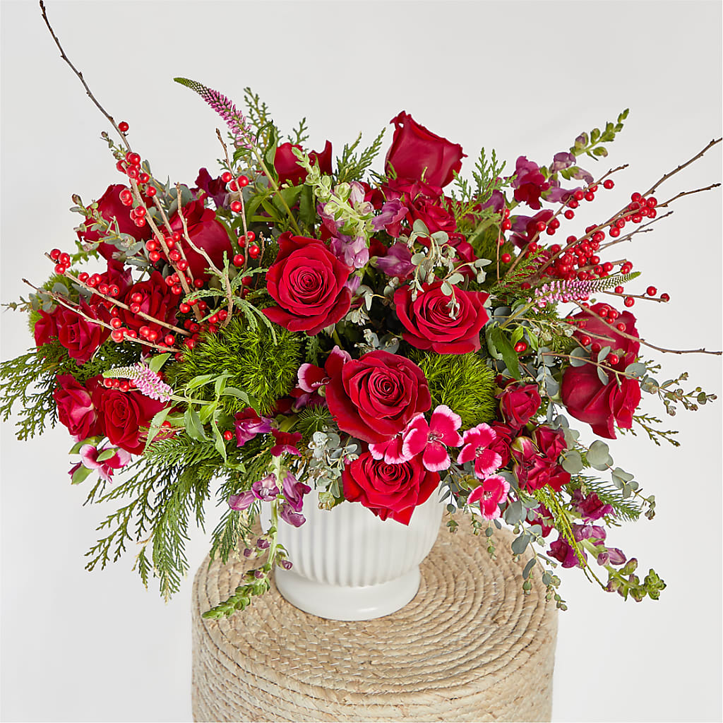 Big Red Bow Bouquet –  Queen Ofe Florist, San Jose CA