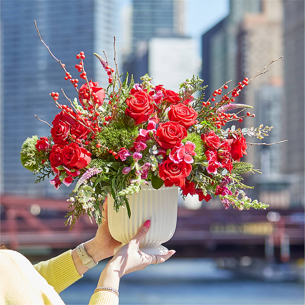 Big Red Bow Bouquet –  Queen Ofe Florist, San Jose CA