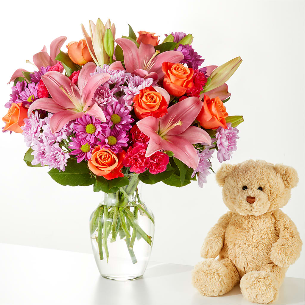 One and Only Bouquet and Bear Bundle –  Queen Ofe Florist, San Jose CA