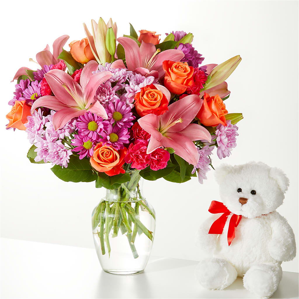 One and Only Bouquet and Bear Bundle –  Queen Ofe Florist, San Jose CA