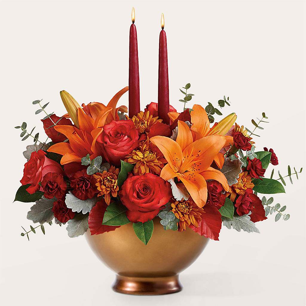 Fruits of Fall Centerpiece –  Queen Ofe Florist, San Jose CA