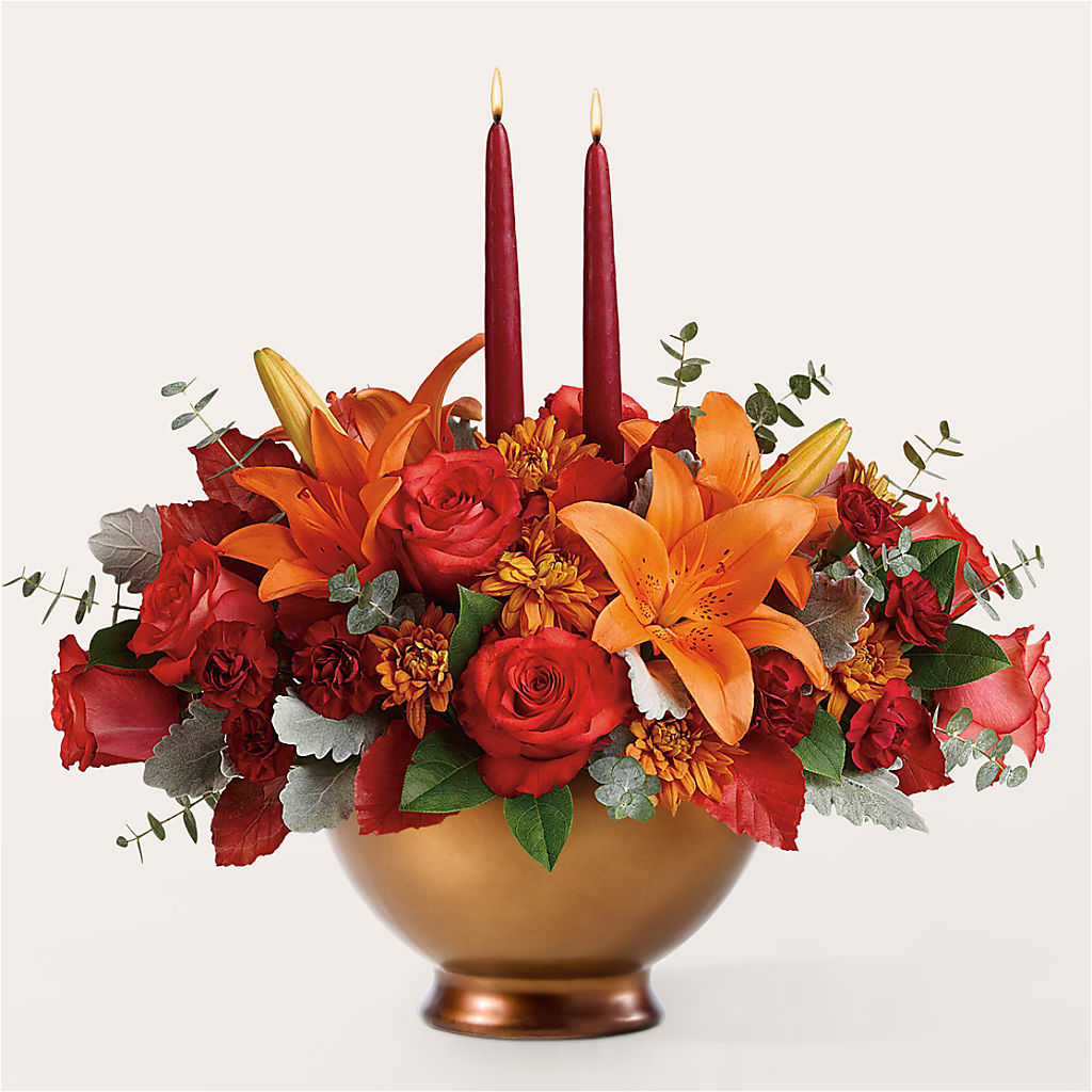 Fruits of Fall Centerpiece –  Queen Ofe Florist, San Jose CA