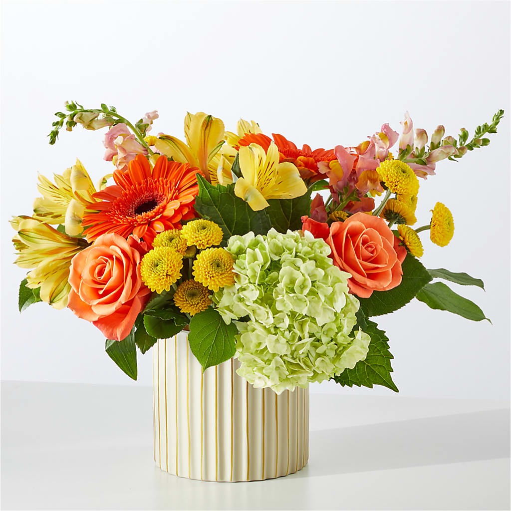 Autumn Sunshine Bouquet with Ivory Vase –  Queen Ofe Florist, San Jose CA