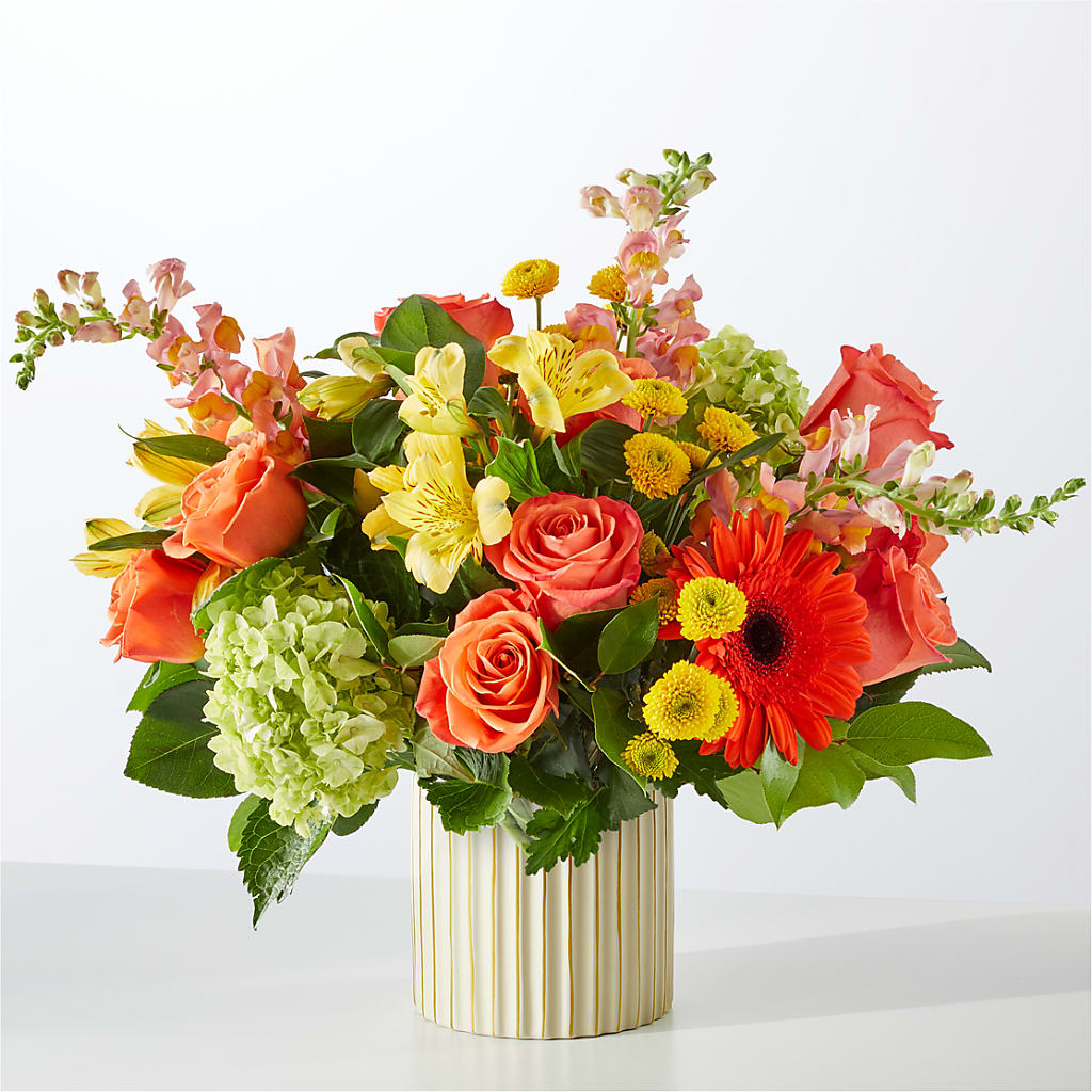 Autumn Sunshine Bouquet with Ivory Vase –  Queen Ofe Florist, San Jose CA