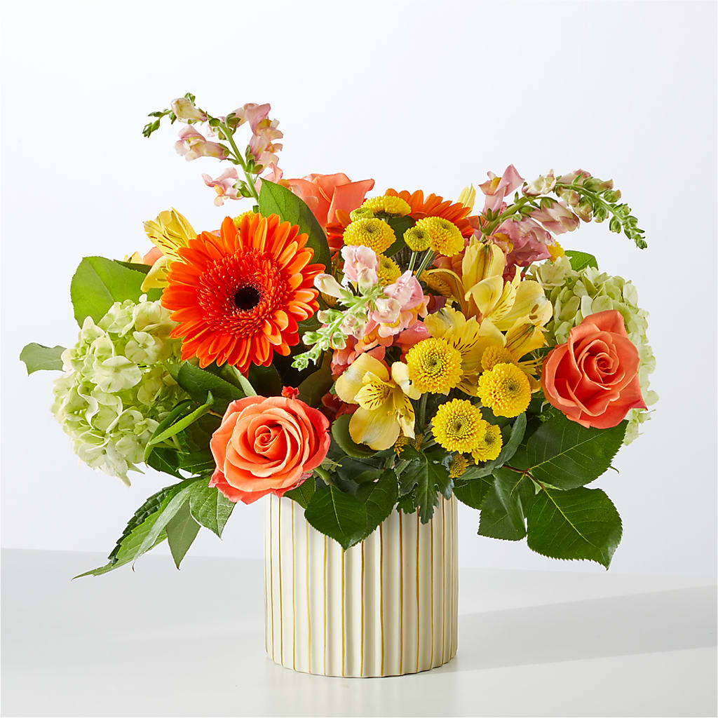 Autumn Sunshine Bouquet with Ivory Vase –  Queen Ofe Florist, San Jose CA