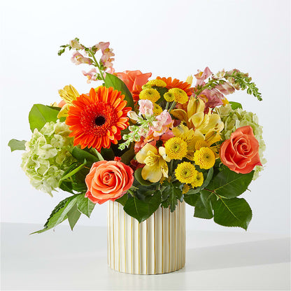 Autumn Sunshine Bouquet with Ivory Vase –  Queen Ofe Florist, San Jose CA