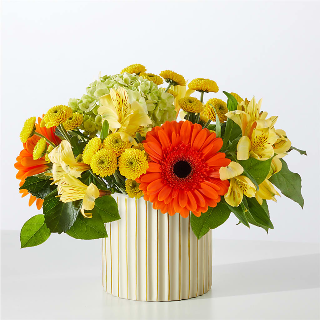 Autumn Sunshine Bouquet with Ivory Vase –  Queen Ofe Florist, San Jose CA