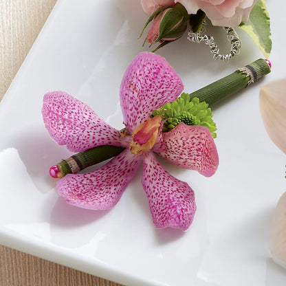 Pink Mokara Boutonniere –  Queen Ofe Florist, San Jose CA