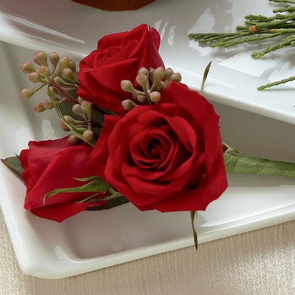 Red Spray Rose Boutonniere –  Queen Ofe Florist, San Jose CA