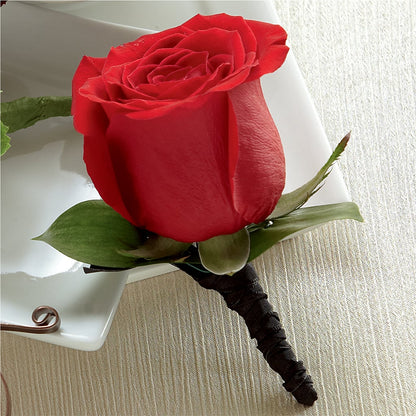 Red Rose Boutonniere –  Queen Ofe Florist, San Jose CA