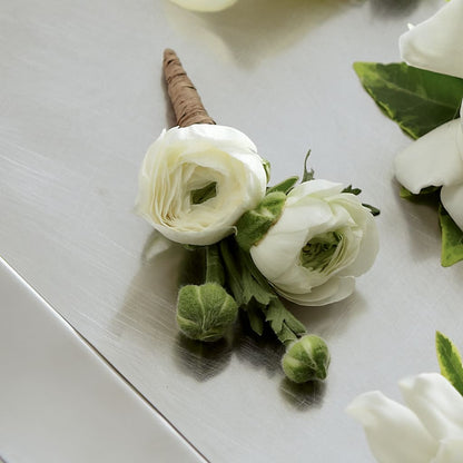White Ranunculus Boutonniere –  Queen Ofe Florist, San Jose CA